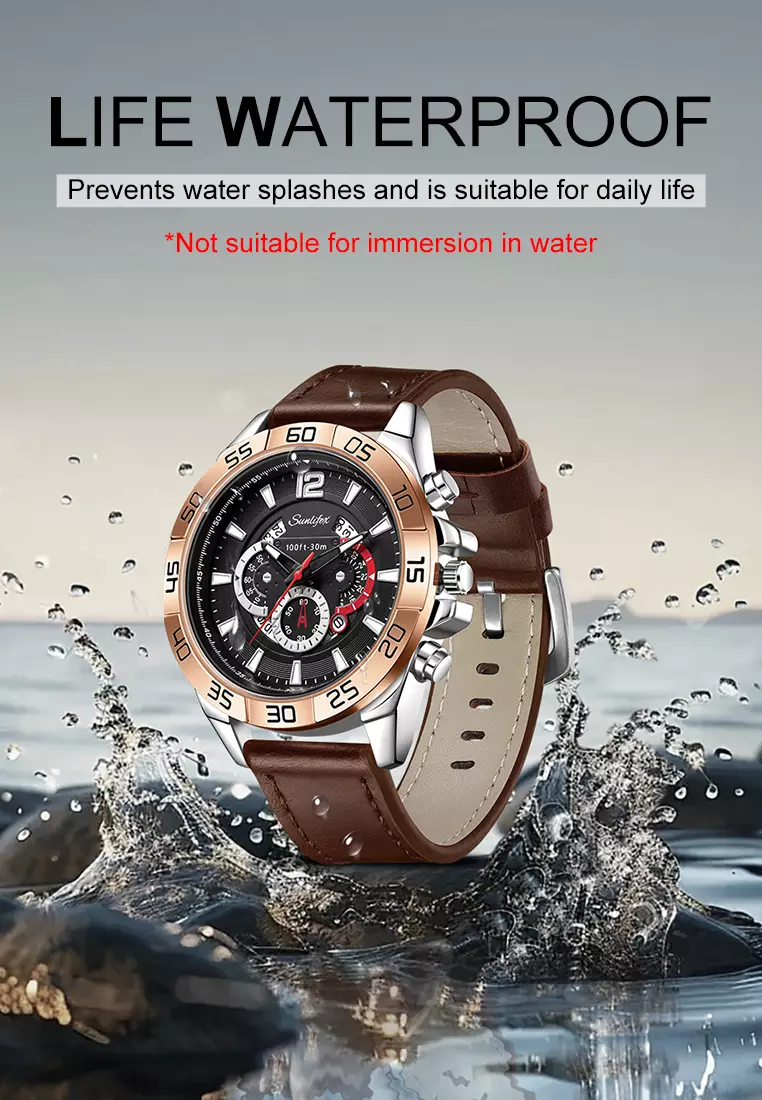 Jam Tangan Pria 9191 Original Kalendar Tali Kulit Anti Air Bercahaya Kuarsa Jam Tangan Cowok brownblack