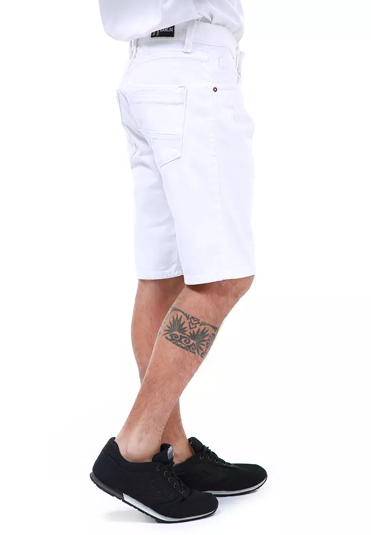 Rissham Celana Pendek Pria Ripped Short Pants Skinny Casual Material Jeans ORIGINAL - White