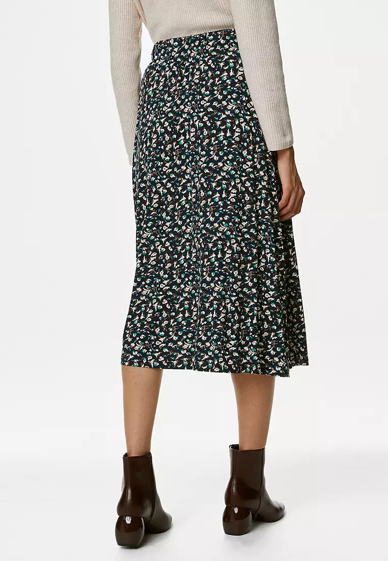 Jersey Printed Midi Skater Skirt