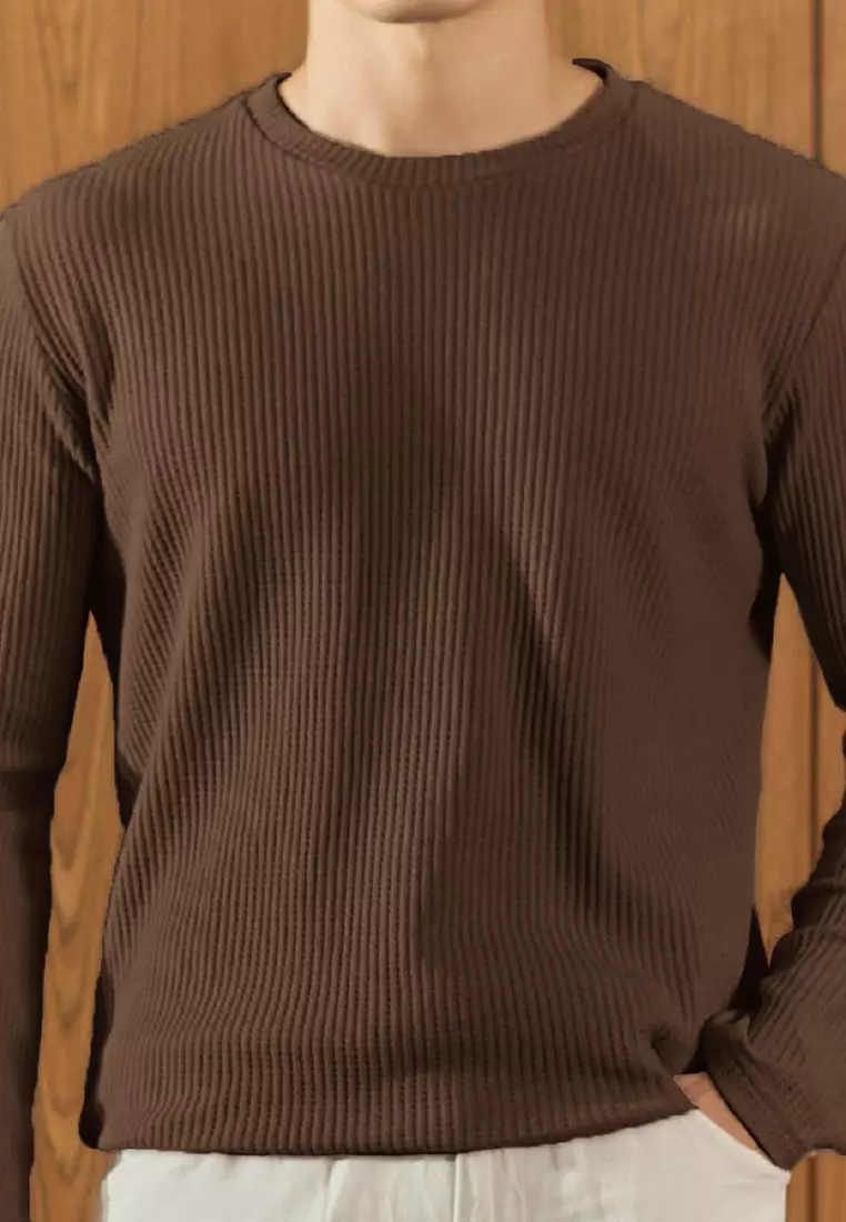 Kale Raffle Brown / Kaos Polos Tekstur Lengan Panjang Pria / Unisex