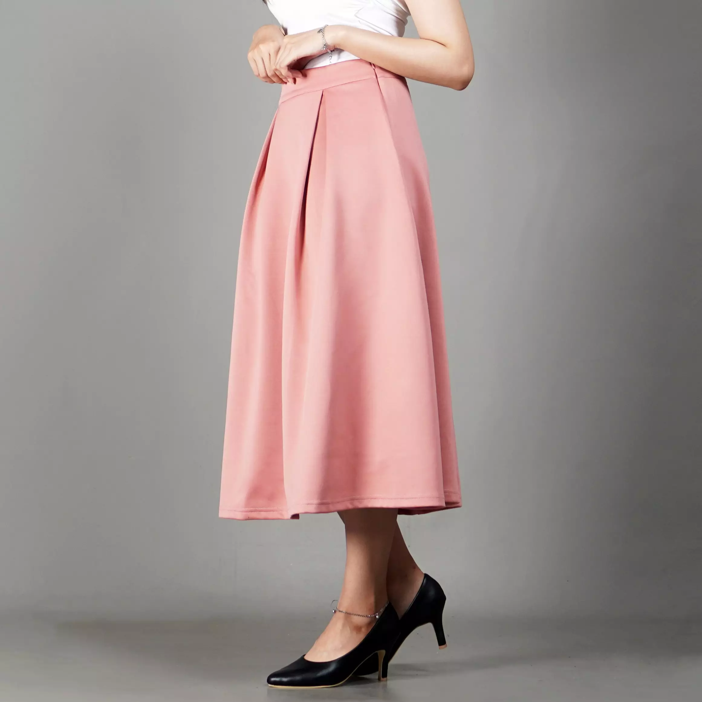  REBECA Rok Pink Rok Kerja Rok Midi Gaya Korea Flare Skirt Midi Skirt Korean Style - PINK