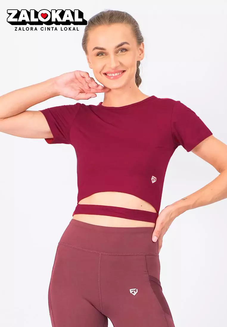 Fitwear - Croptop Wanita LILY HOLLOW S/S - BURGUNDY