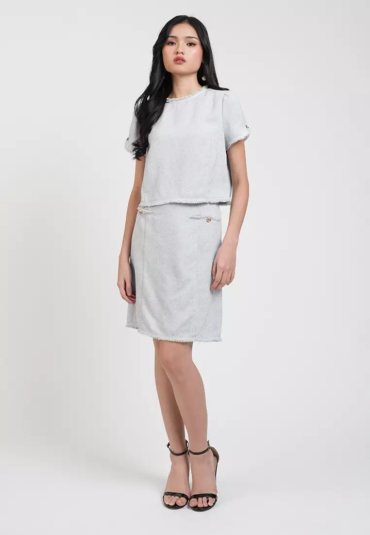Solene Textured Tweed Shell Cropped Top