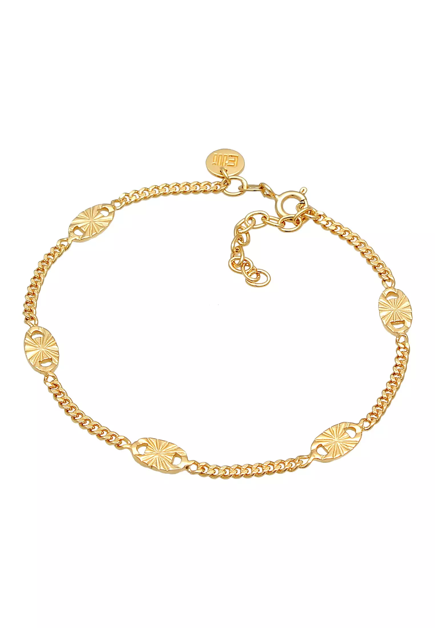 Bracelet Curb Chain Plate Star Design Adjustable Gold Plated