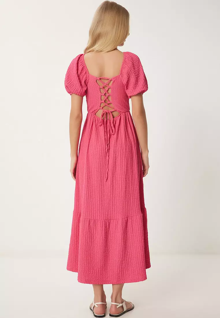 Heart Neck Textured Summer Knitted Dress