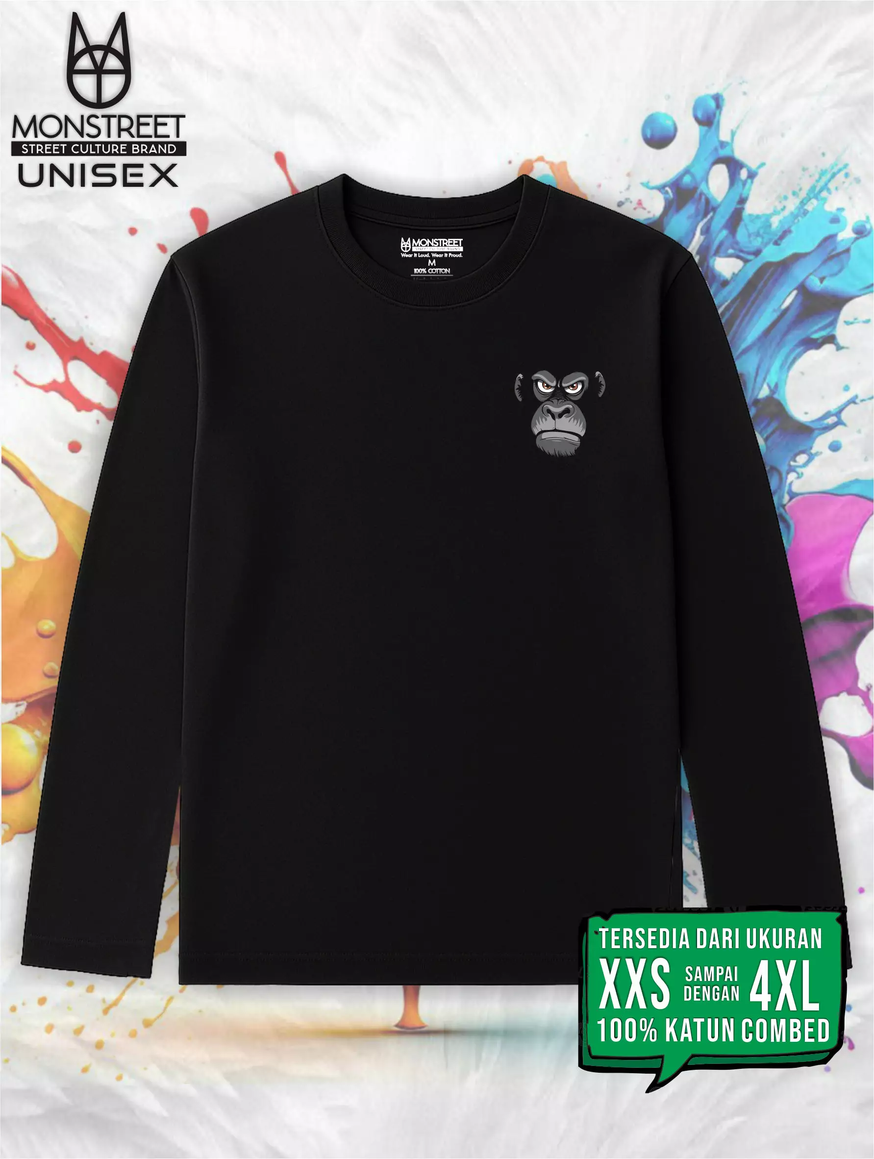 Monstreet Kaos Katun Combed 24S Grafis Reguler Fit Lengan Panjang Hitam Tshirt LUTR173 Cotton Combed 24S Graphic Tshirt Regular Fit Full Sleeve Black Tshirt