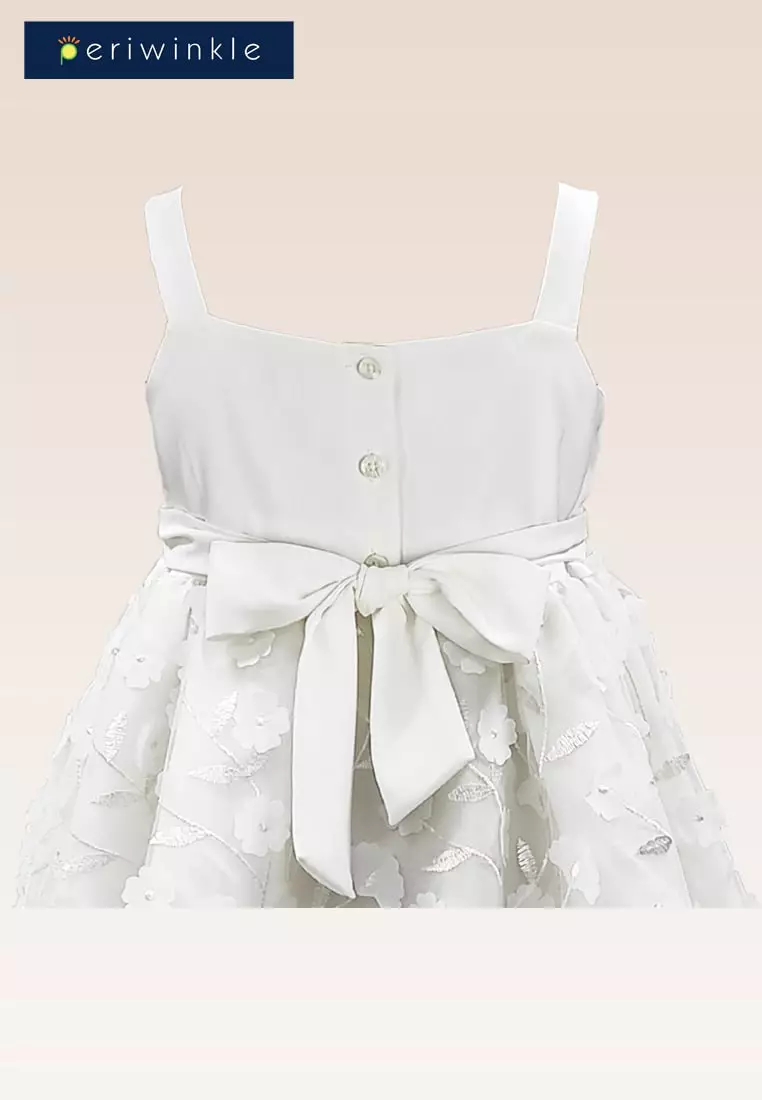 Gretel Girls Ivory Party Dress With Bubble Skirt In Floral Applique Fabric
