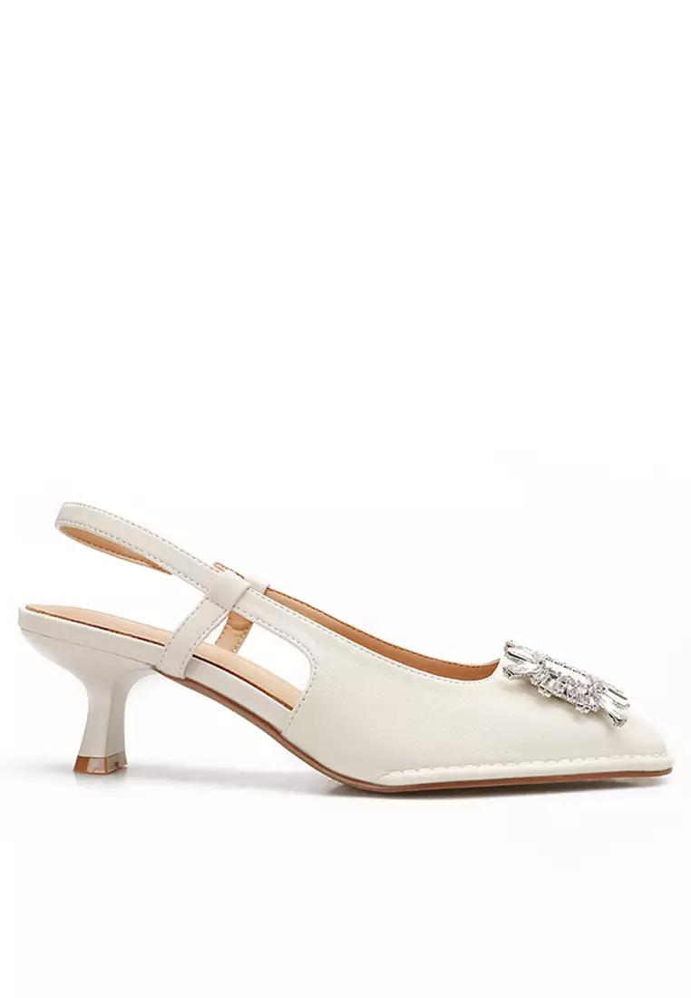 White shop leather slingbacks