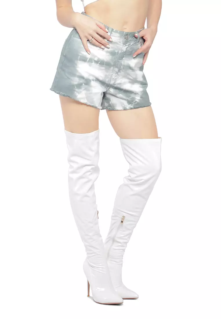 Celana Pendek Denim Raw Hem Tie Dye Hijau