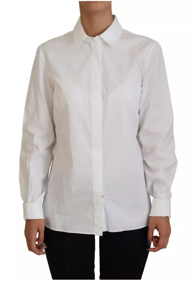 Buy Dolce Gabbana Dolce Gabbana White Cotton Collared Long
