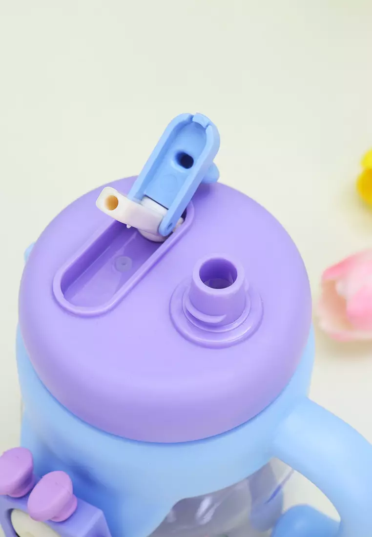 Wakakids Botol Minum Plastik Transparan Bentuk Gelas Gagang Karakter Lucu Charm 2 Cara Minum 680ml K3033 Venrc Hijau