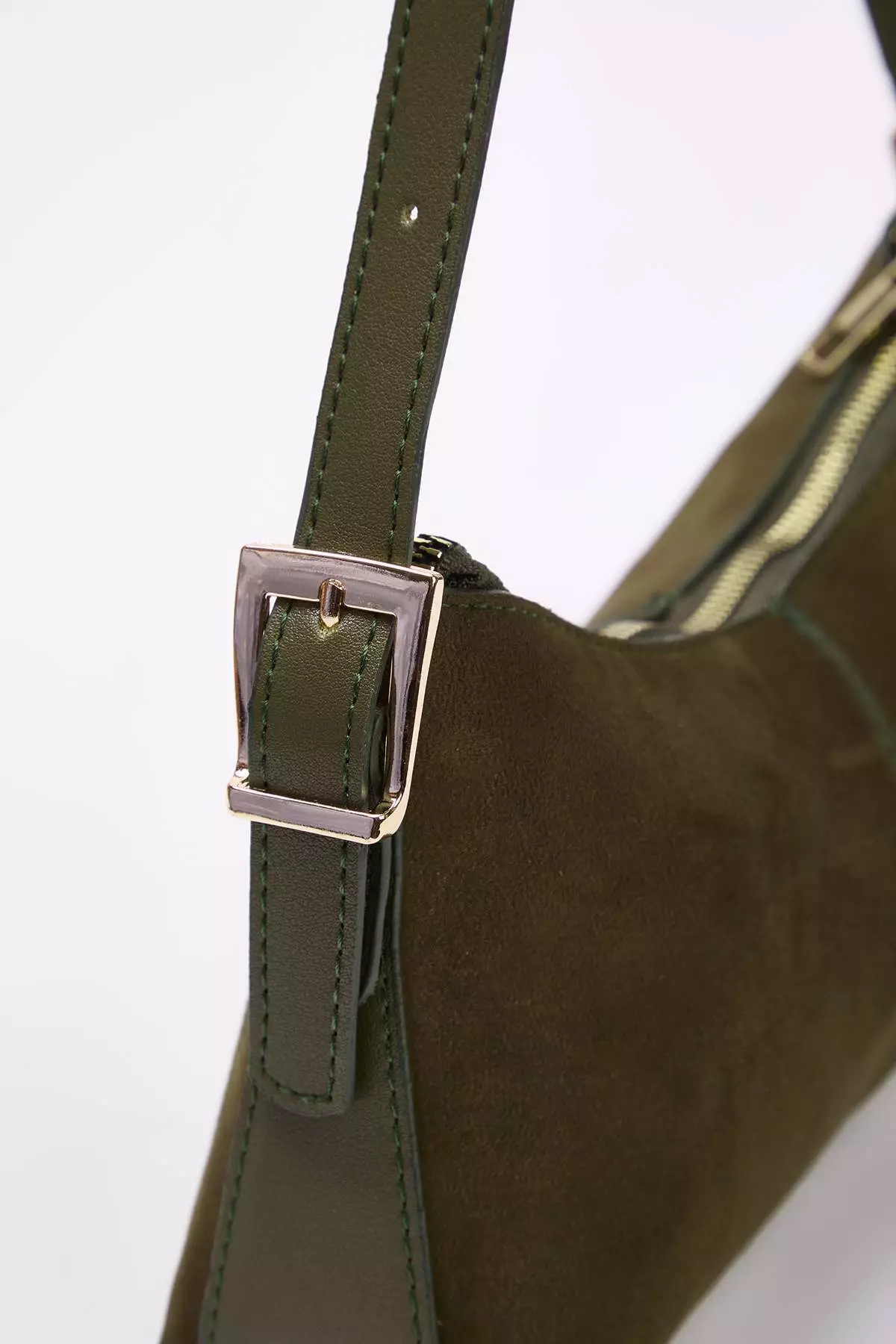 Khaki Suede Adjustable Strap Detailed Oval Women'S Mini Size Shoulder Bag Takaw26Oc00003