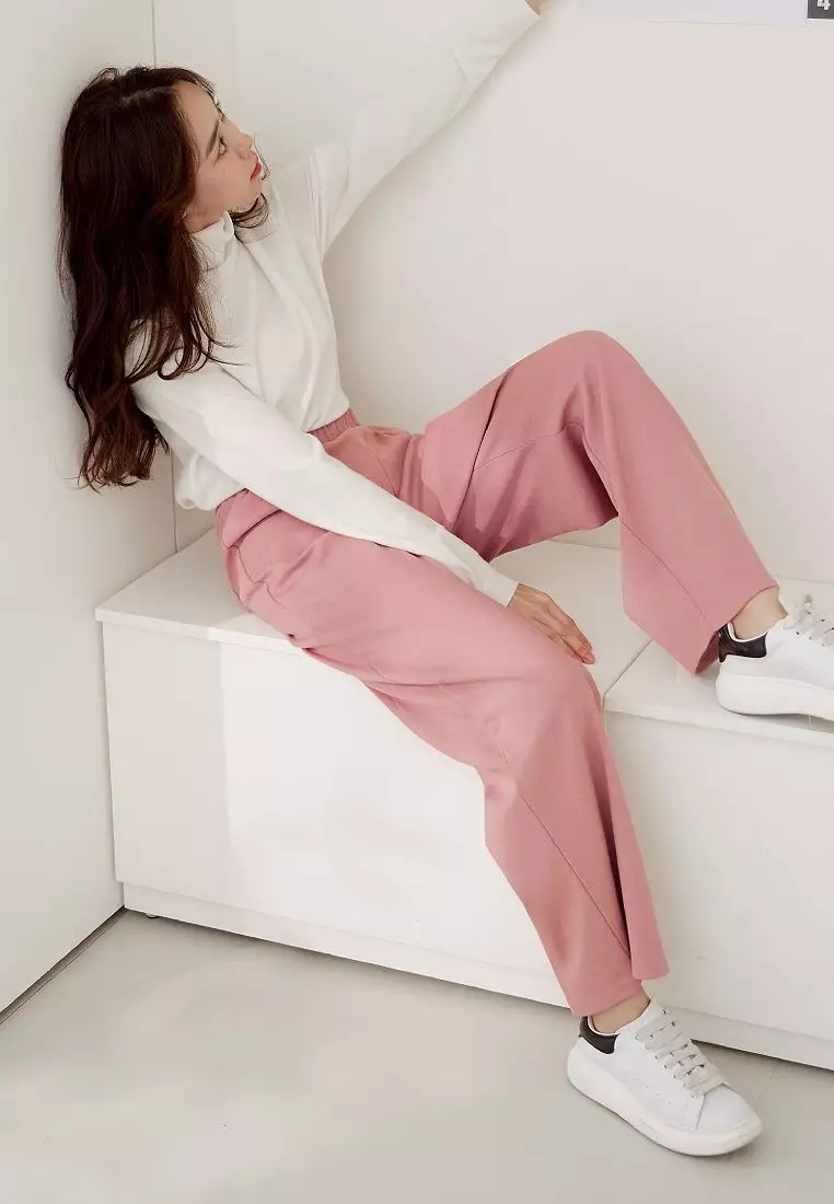 Relaxed-Fit Casual Pants with Stretch Elastic Waistband [BA7370]