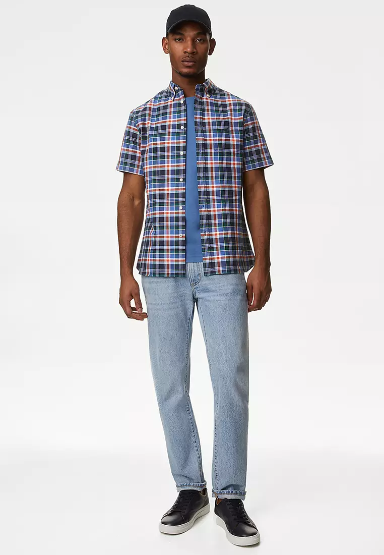 Easy Iron Pure Cotton Check Oxford Shirt
