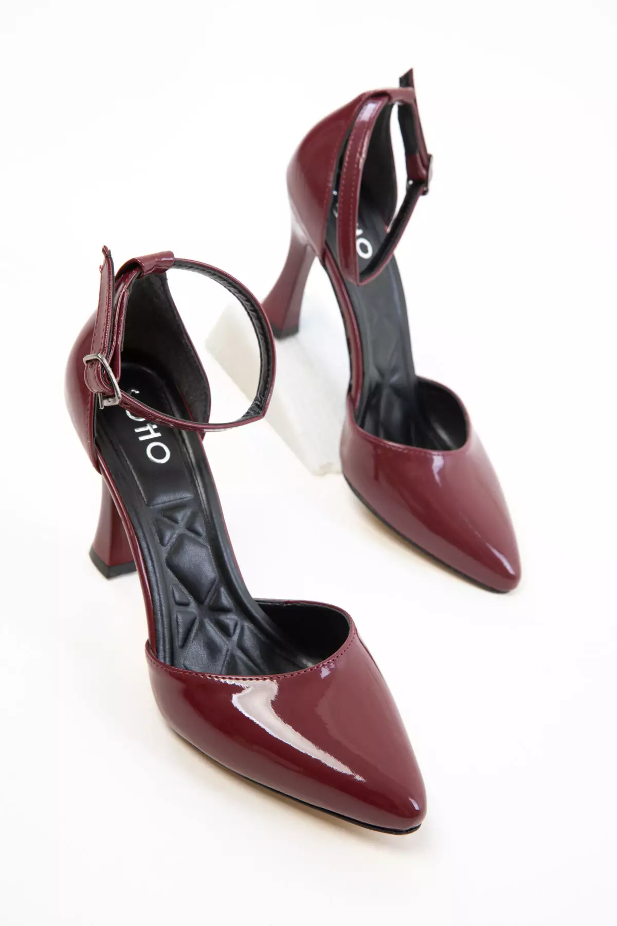 Burgundy Patent Leather Women's Classic Heeled Shoes 17844