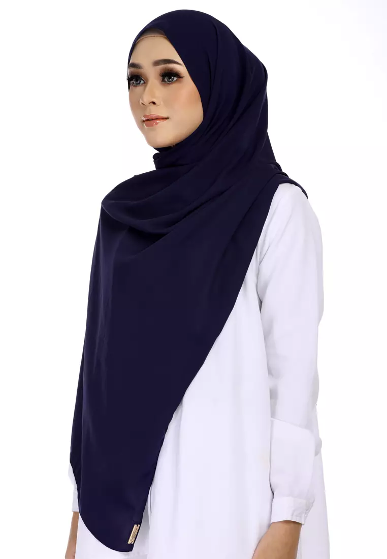Rania Premium Heavy Chiffon Basic Wide Shawl in Indigo Blue