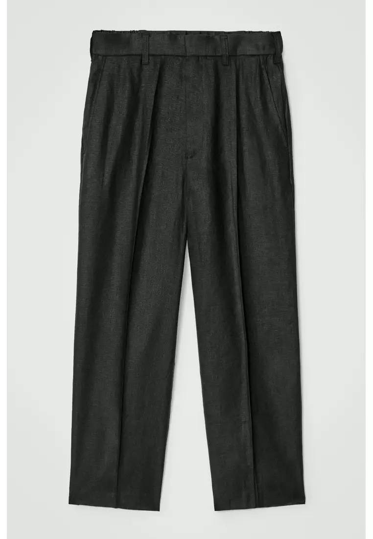 FLUID LINEN WIDE-LEG TROUSERS