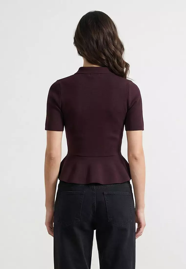Plum Peplum/Waist Fitted Button Detailed Knitwear Blouse Twoss26Bz158