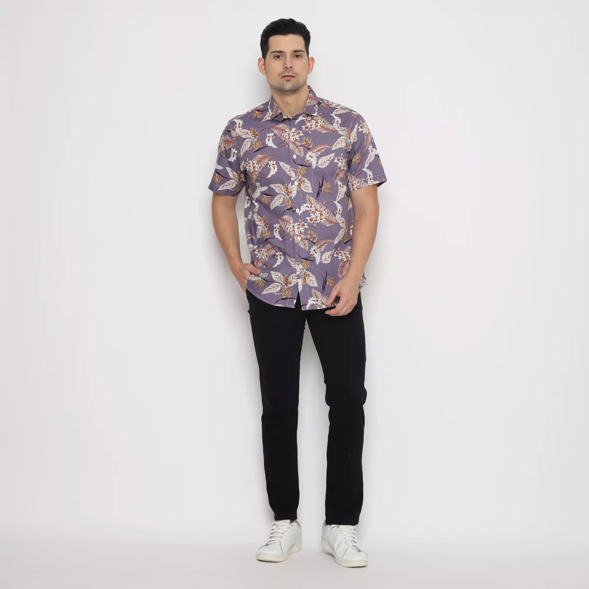 Platini Kemeja Motif Pria Lengan Pendek Katun Ungu 73441