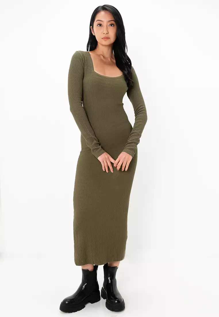 ZARA Long Square Neck Dress 2025 | Buy ZARA Online | ZALORA