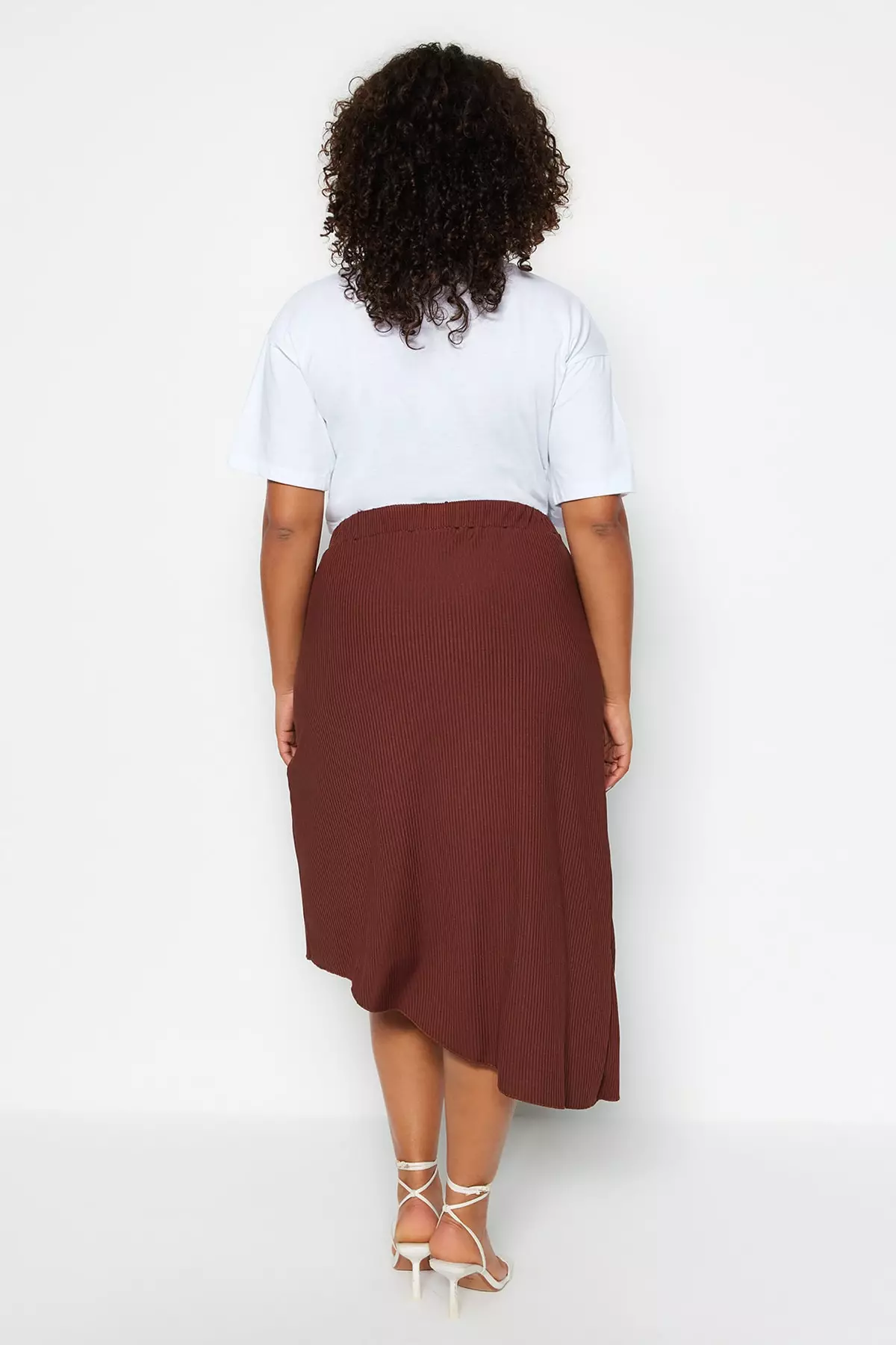Plus Size Asymmetrical Hem Midi Skirt