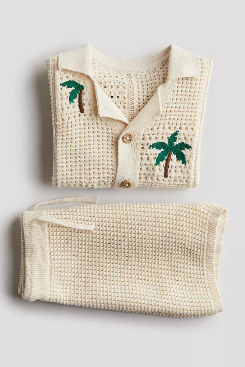 2-piece hole-knit cotton set