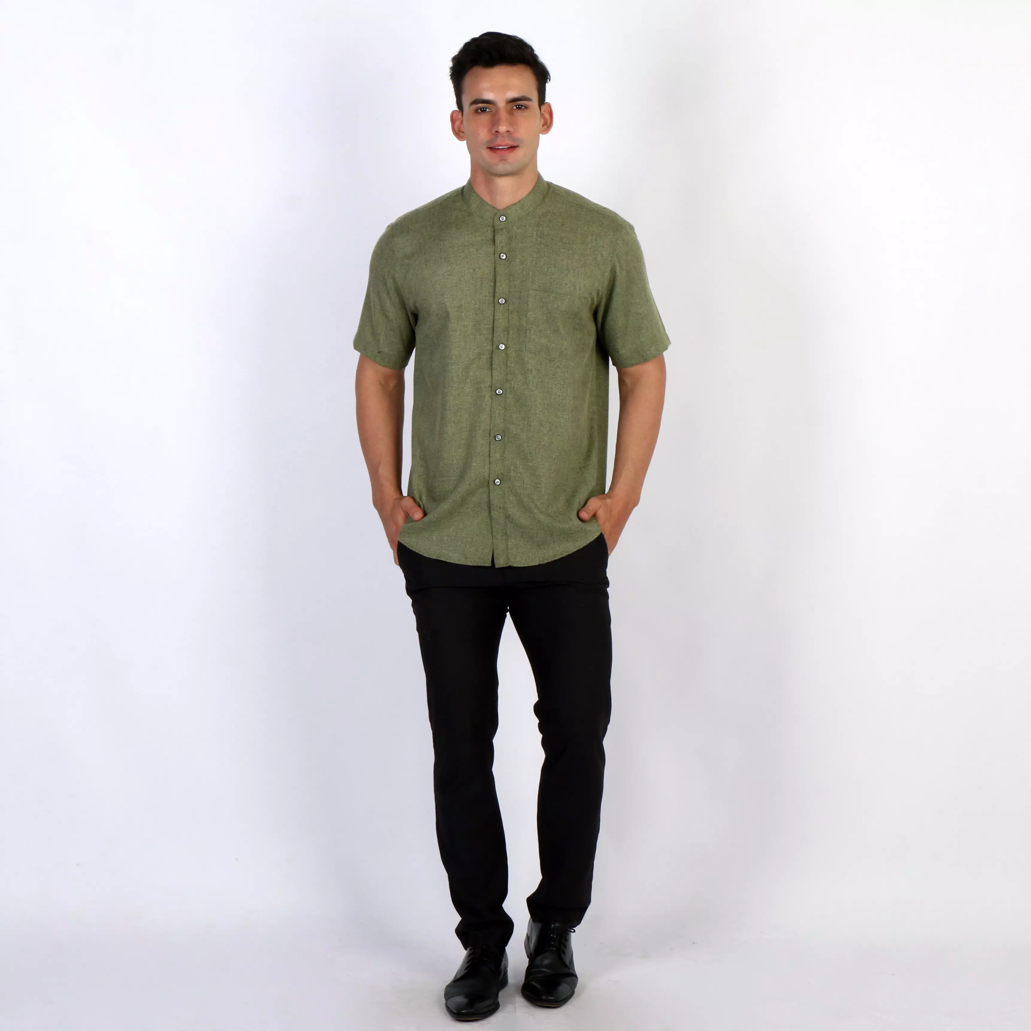 Casella Kemeja Pria Lengan Pendek Kerah Shanghai Solid Basic - 2255 Moss Green