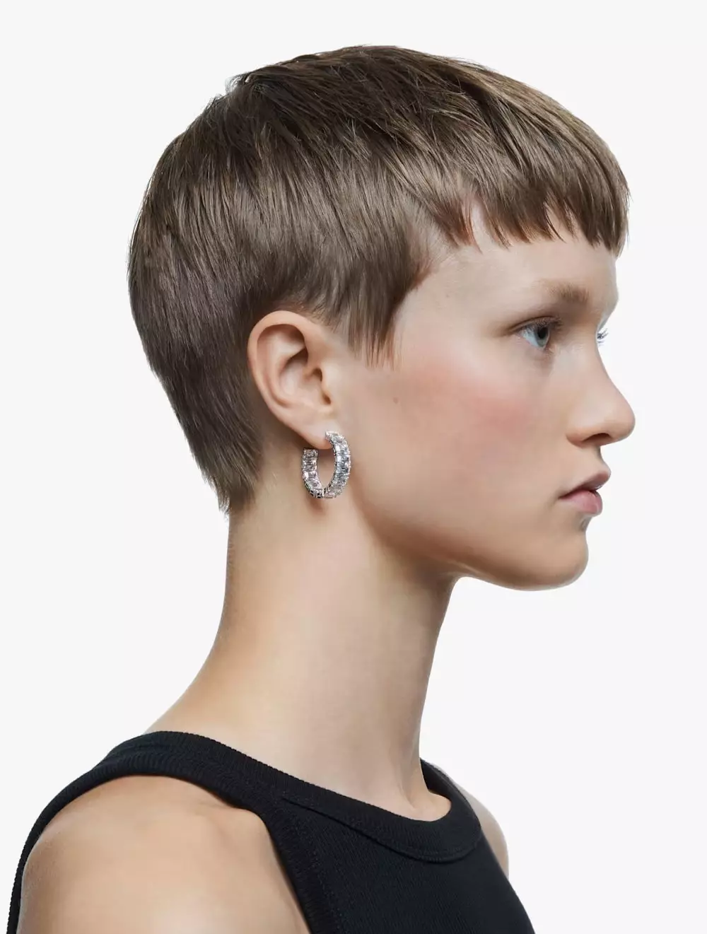 Millenia Hoop Earrings, Octagon Cut, White, Rhodium Plated - White