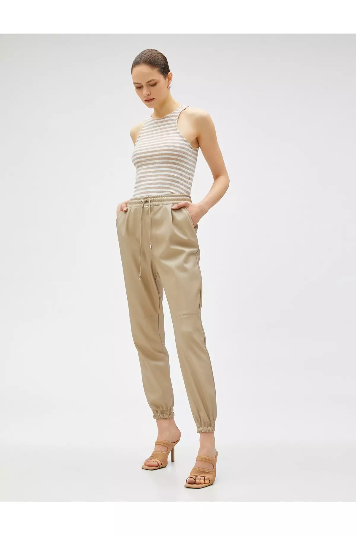 Leather look jogger on sale pants