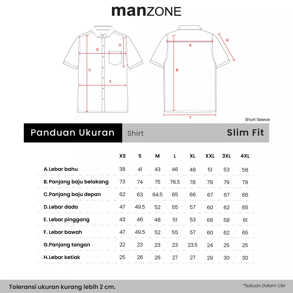 MANZONE - Kemeja Lengan Pendek Pria Slim Fit Largo - Maroon