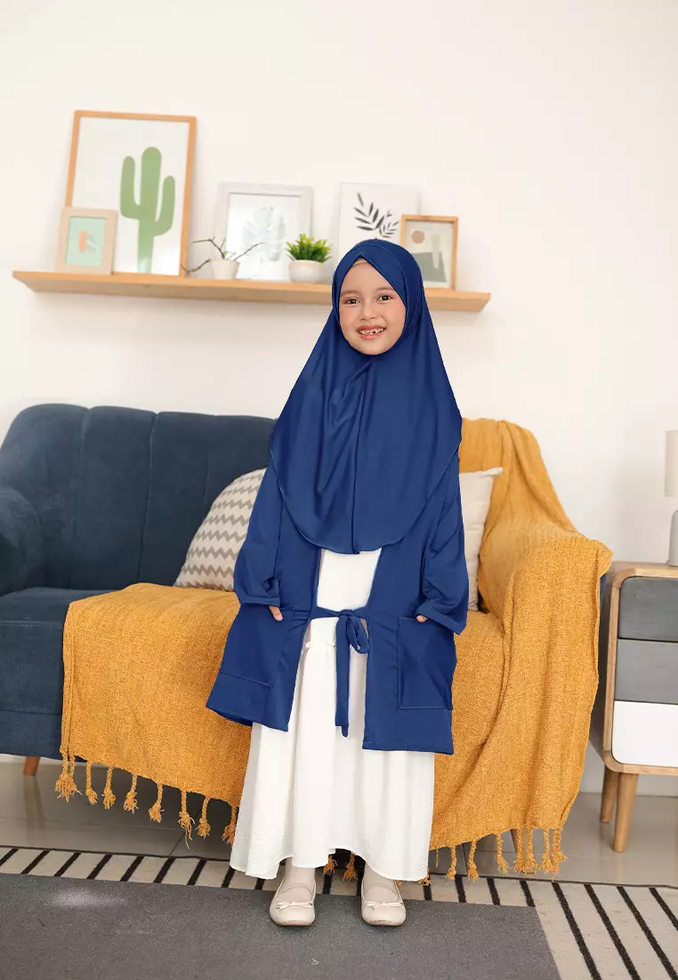 Alifa Bergo Anak | Hijab Instan Anak | Kerudung Instan | Cardigan Outer  - Navy