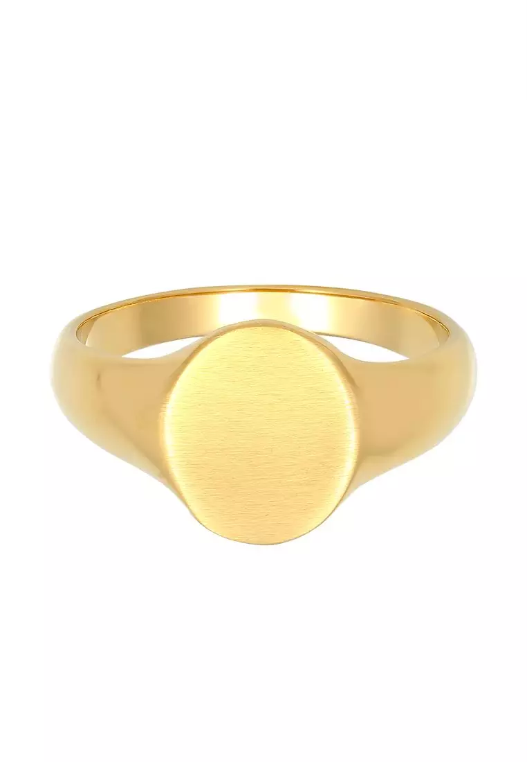 Men's Silver Matte Oval Signet Ring – Gold-Plated