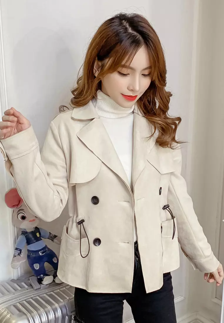 Double Breasted Suede Coat Jacket