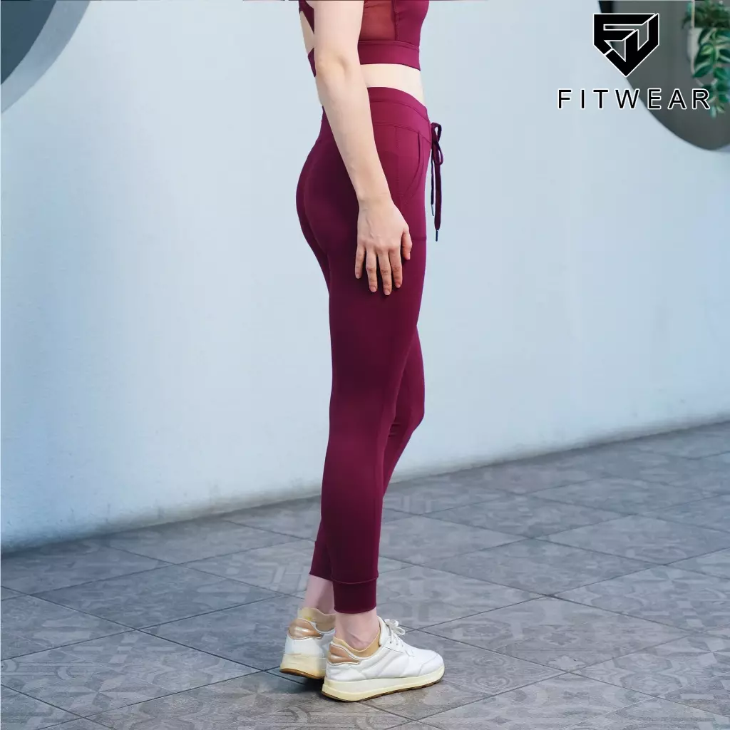 Fitwear Legging Jogger Big Size Olahraga Wanita MARTHA TIE POCKET - BURGUNDY