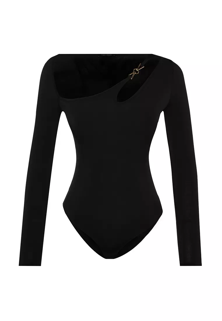 Black Bodycon Knit Christmas Bodysuit With Accessories