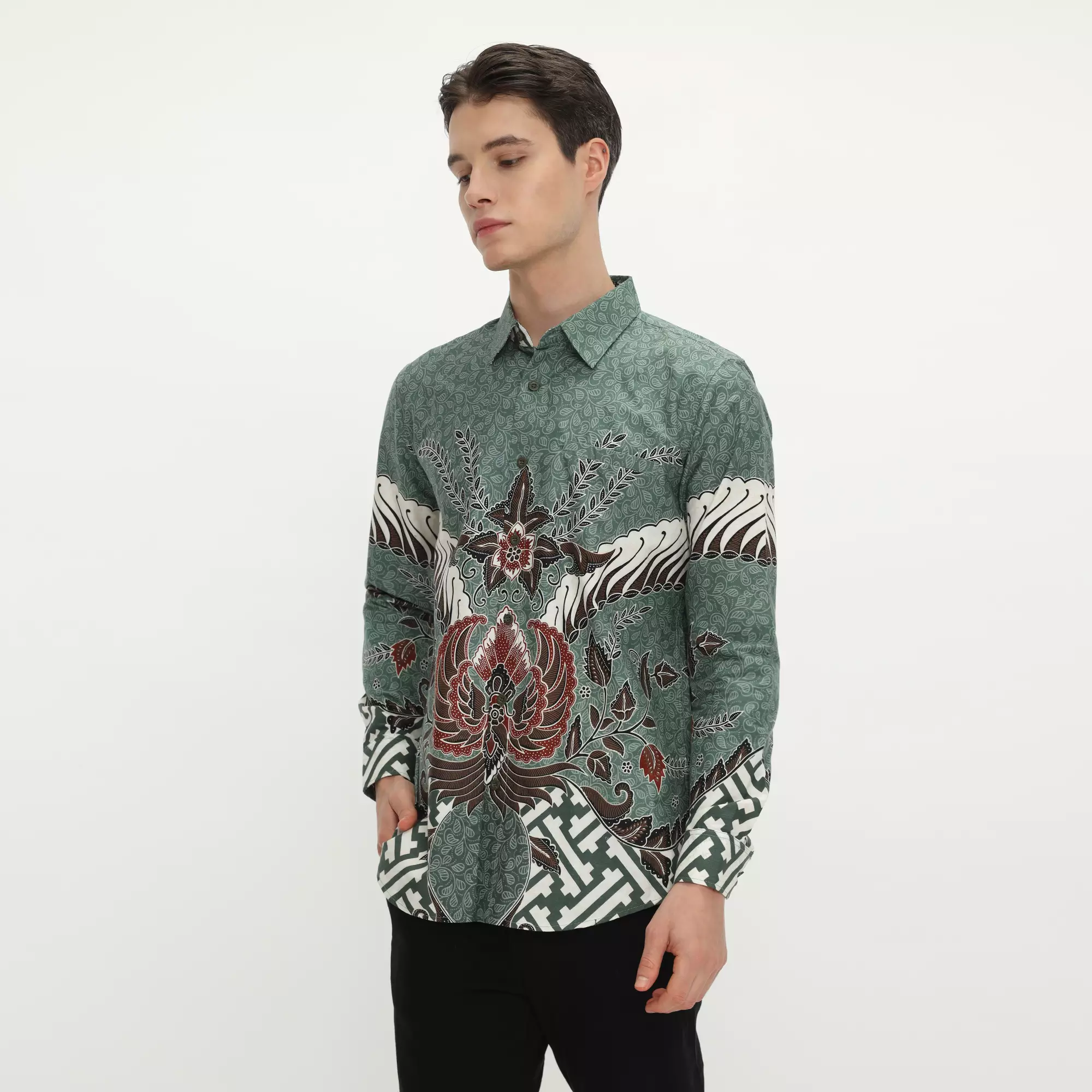 Platini Kemeja Batik Pria Lengan Panjang Katun Sage Green 36063