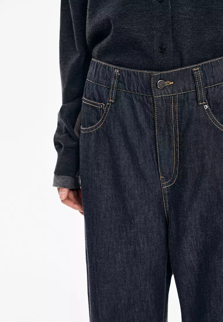 Banana Fit Drawstring Cuffed Denim Extra-Long Pants