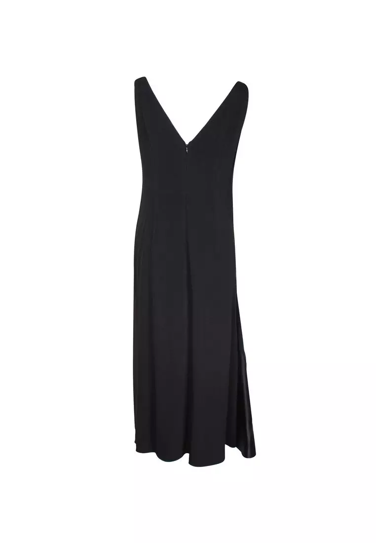 二手 Stella McCartney 黑色粘膠纖維 V 領中長連身裙
