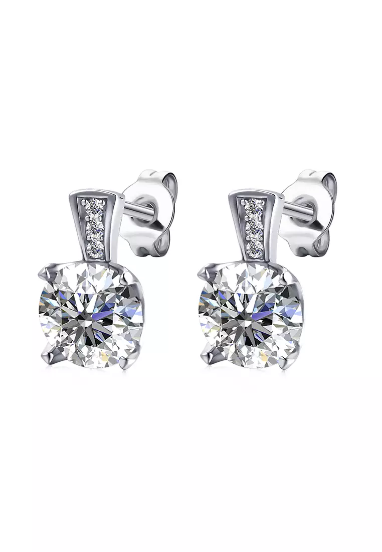 Berlian Moissanite Simplicite Earring WG [GRA CERTIFICATE MOISSANITE DIAMOND] - Anting 1.2 CT Moissanite Diamond with 925 Silver Celesta Moissanite