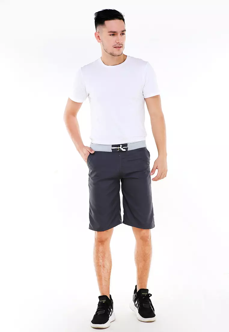 Rishham Celana Pendek Pria Polos Elastic Rubber Casual Short Pants Material Cotton ORIGINAL - Gray