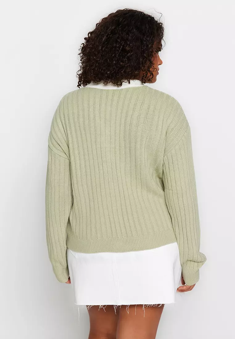 Ribbed Collar Detailed Knitwear Cardigan