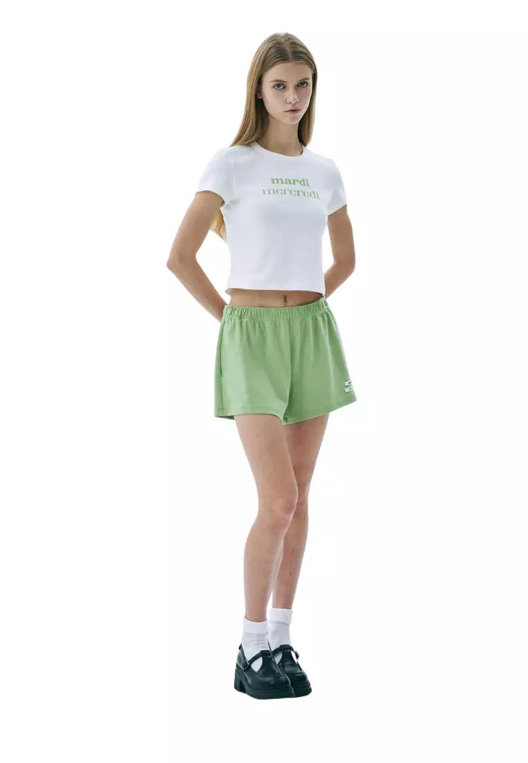 Cropped Fitted Tshirt Double Logo - Ivory Yellow Green