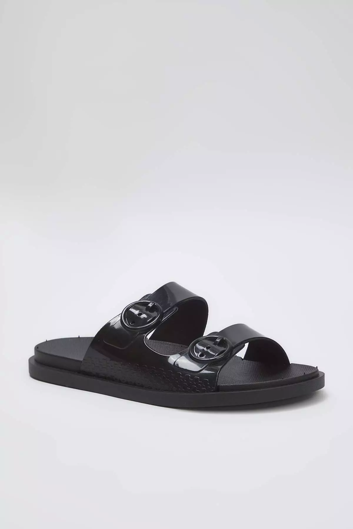 Black Double Band Buckle Detailed Women's Slippers Takss25Te00060