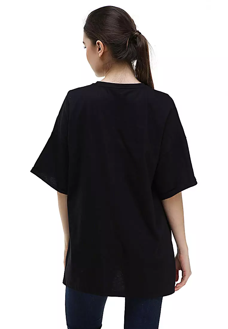 Fintan Tshirt Super Comfy Short Sleeve Design Simple And Casual Look Atasan Wanita - Black