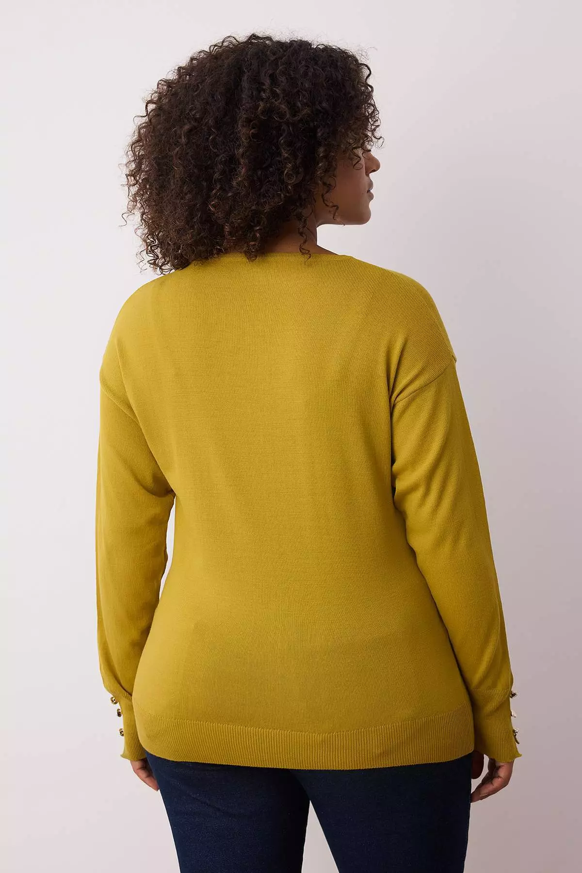 Khaki V-Neck Button Detailed Knitwear Sweater Tbbaw23An00043