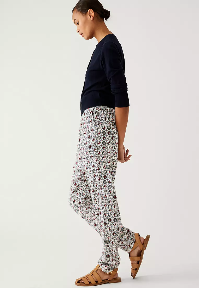 Printed Pleat Front Tapered Trousers