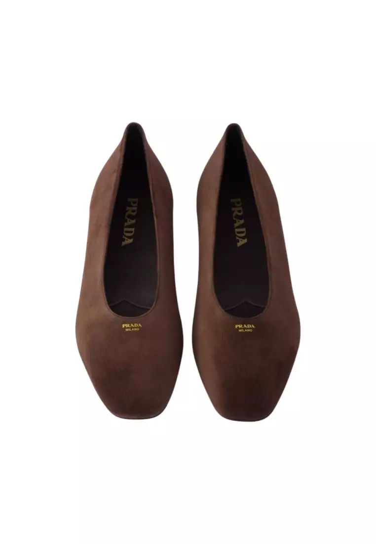 Jual Prada Suede Ballerinas 05 mm with Screen-Printed Logo Dark Brown ...
