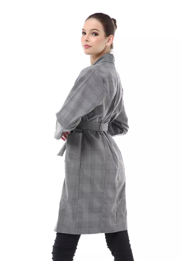Myra Outerwear Wanita Blazer Tali Pinggang Lengan Panjang Material Semiwol ORIGINAL - Gray