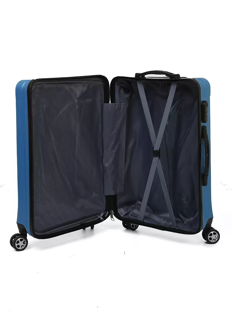 Isvara Tas Koper Hardcase Unisex One Set Suitcase Number Code Combination Lock Large Compartment Material ABS+PVC Coated ORIGINAL - Light Blue