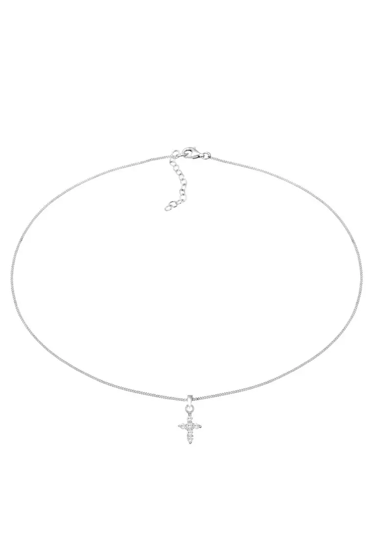 Kalung Perhiasan Perak 925 Wanita Choker Salib Zirconia